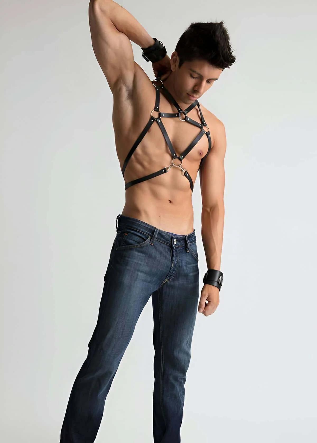Men's Leather Body Harness Adjustable Chest Straps