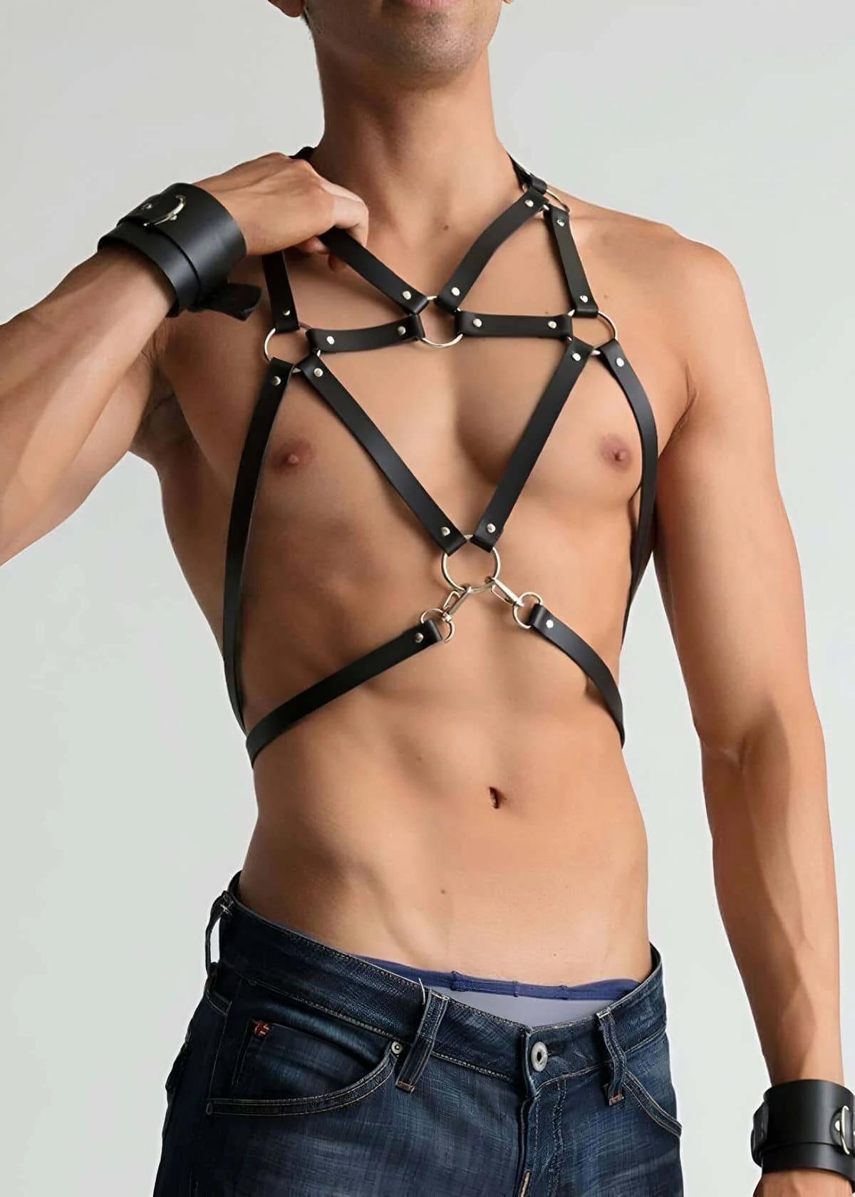 Men's Leather Body Harness Adjustable Chest Straps