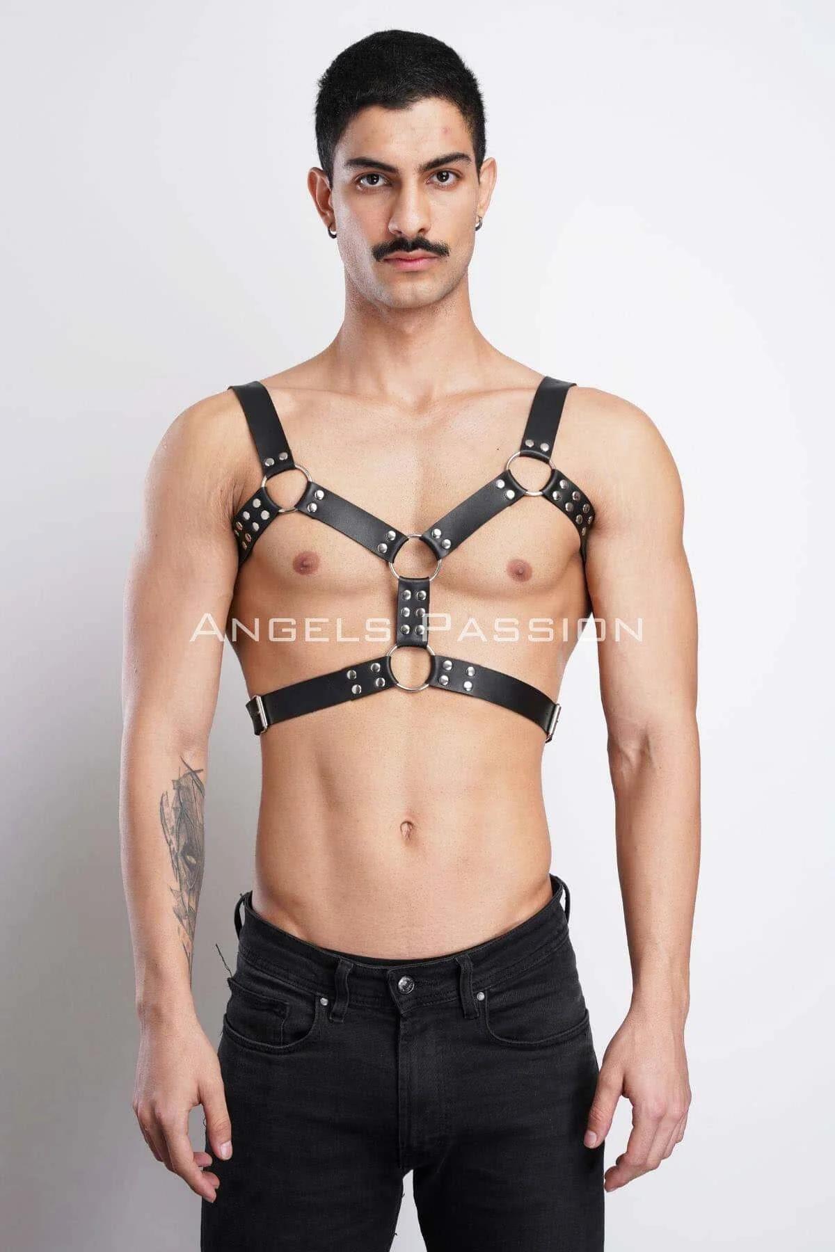 Men's Leather Chest Harness - Adjustable Body Accessory