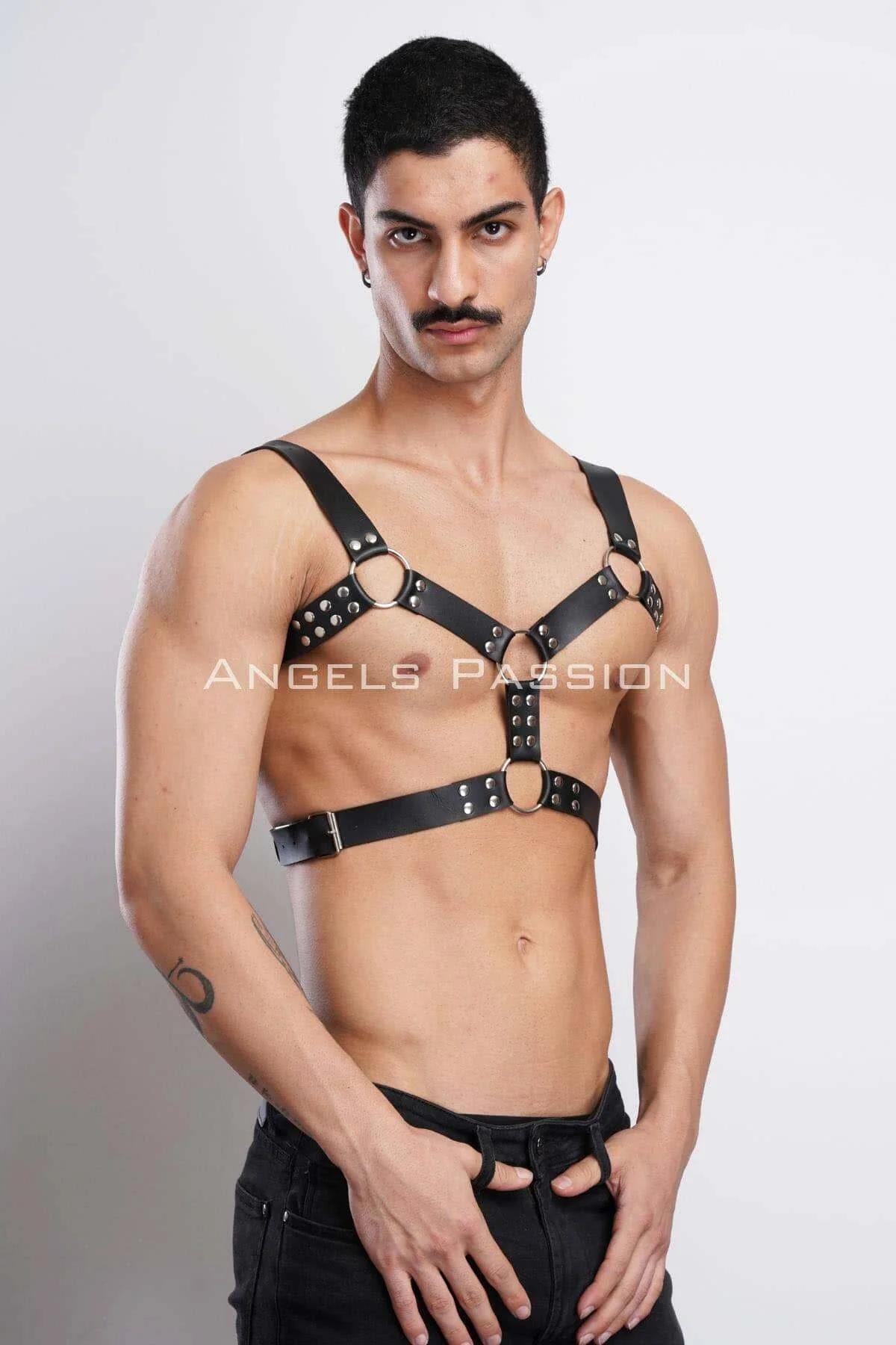 Men's Leather Chest Harness - Adjustable Body Accessory