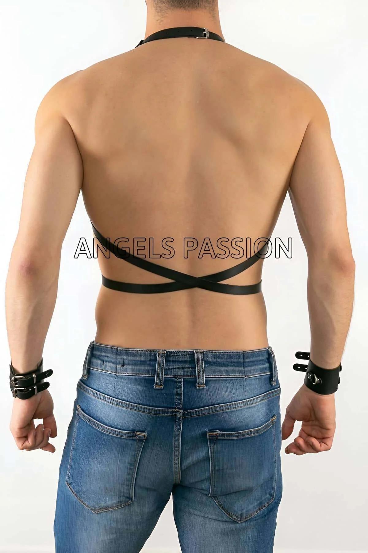 Men's Leather Chest Harness with Adjustable O-Ring Design