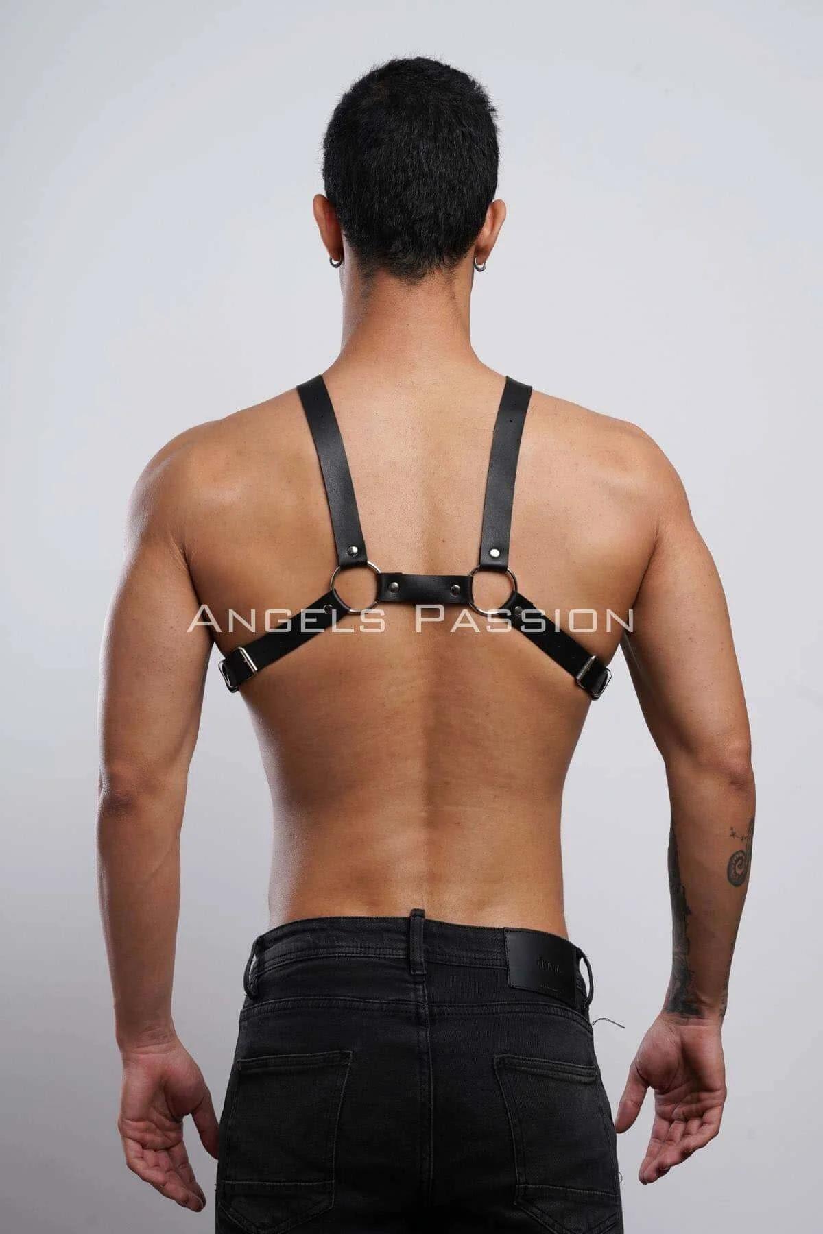 Mens Leather Harness Adjustable Chest Body Suspenders