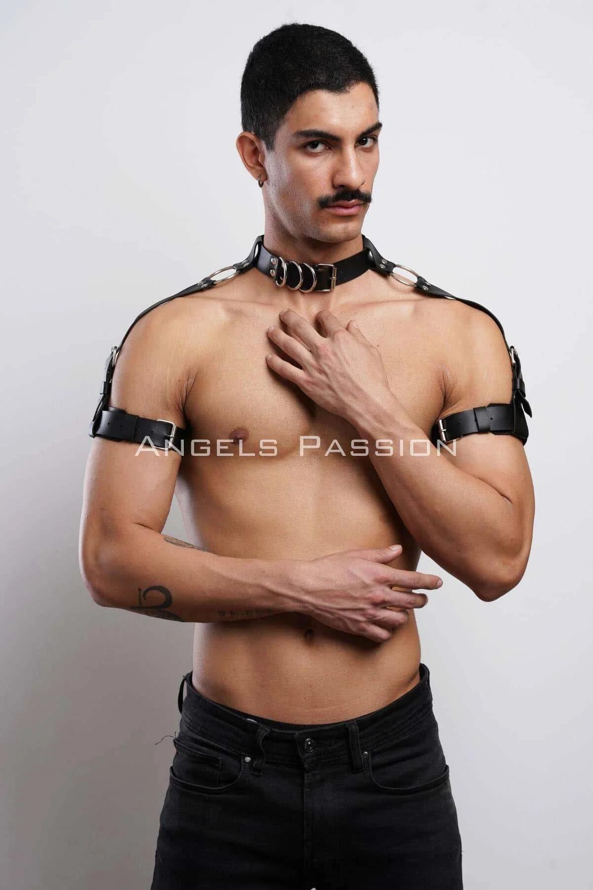 Men's Leather Harness Adjustable Neck Shoulder Arm Straps