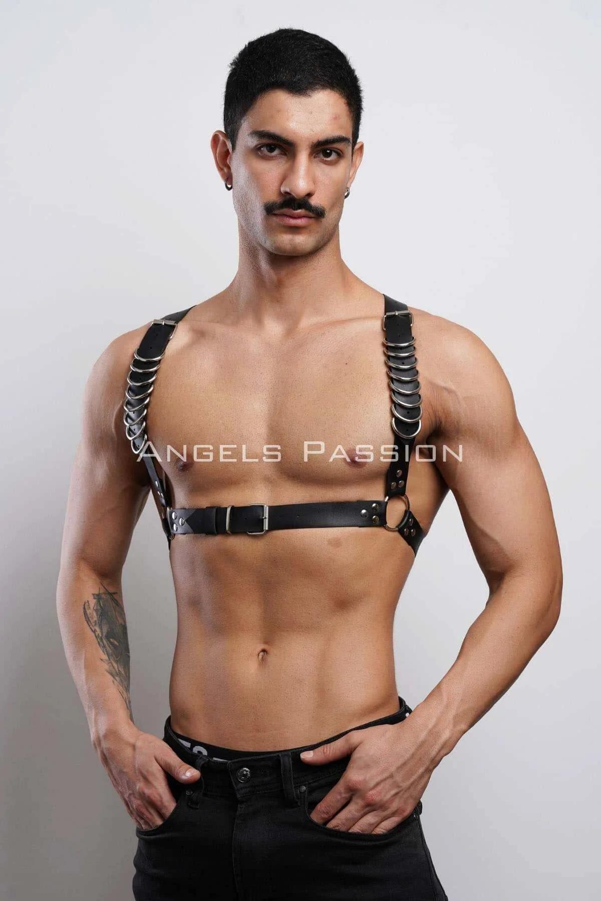 Mens Leather Chest Harness - Adjustable Statement Accessory