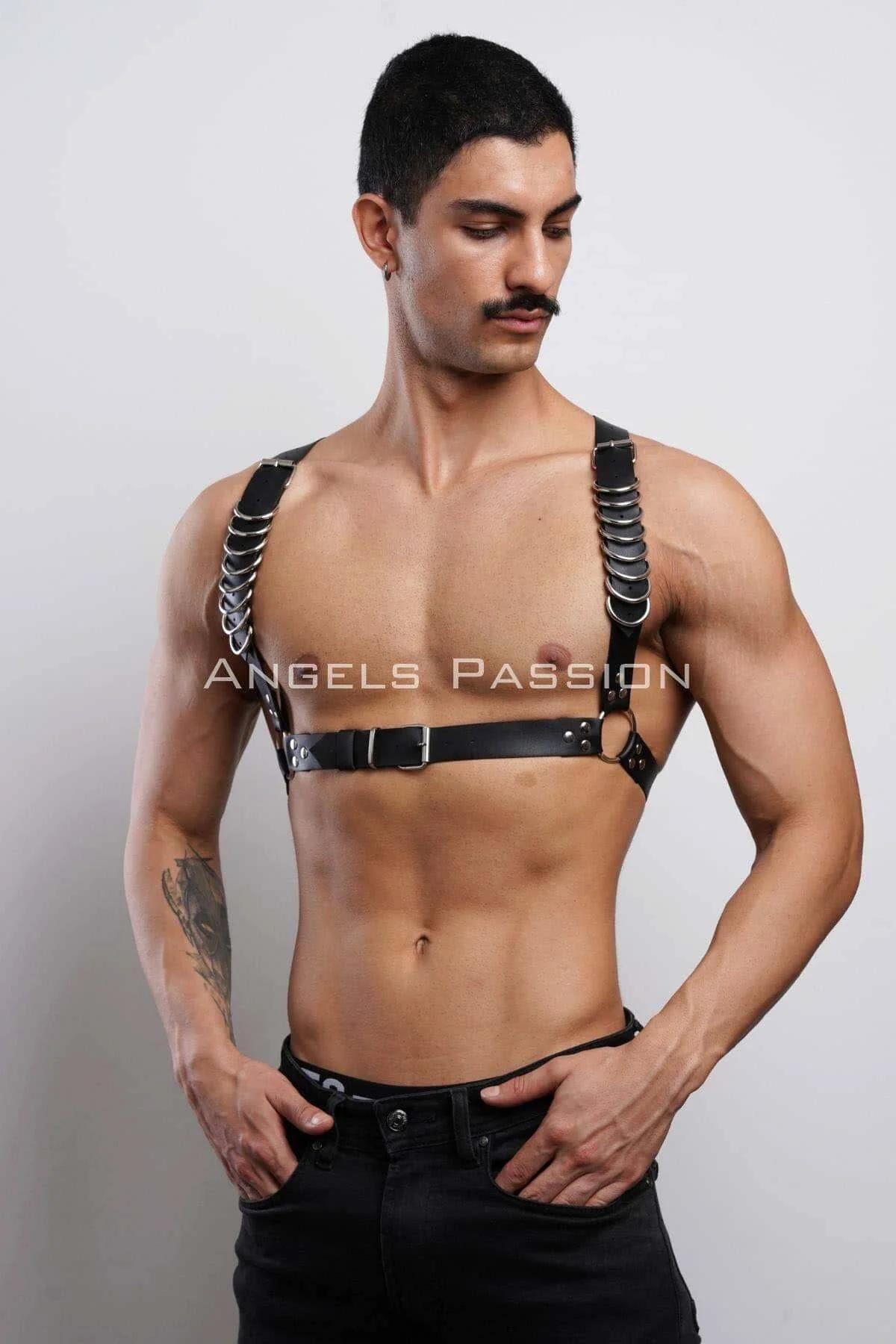 Mens Leather Chest Harness - Adjustable Statement Accessory