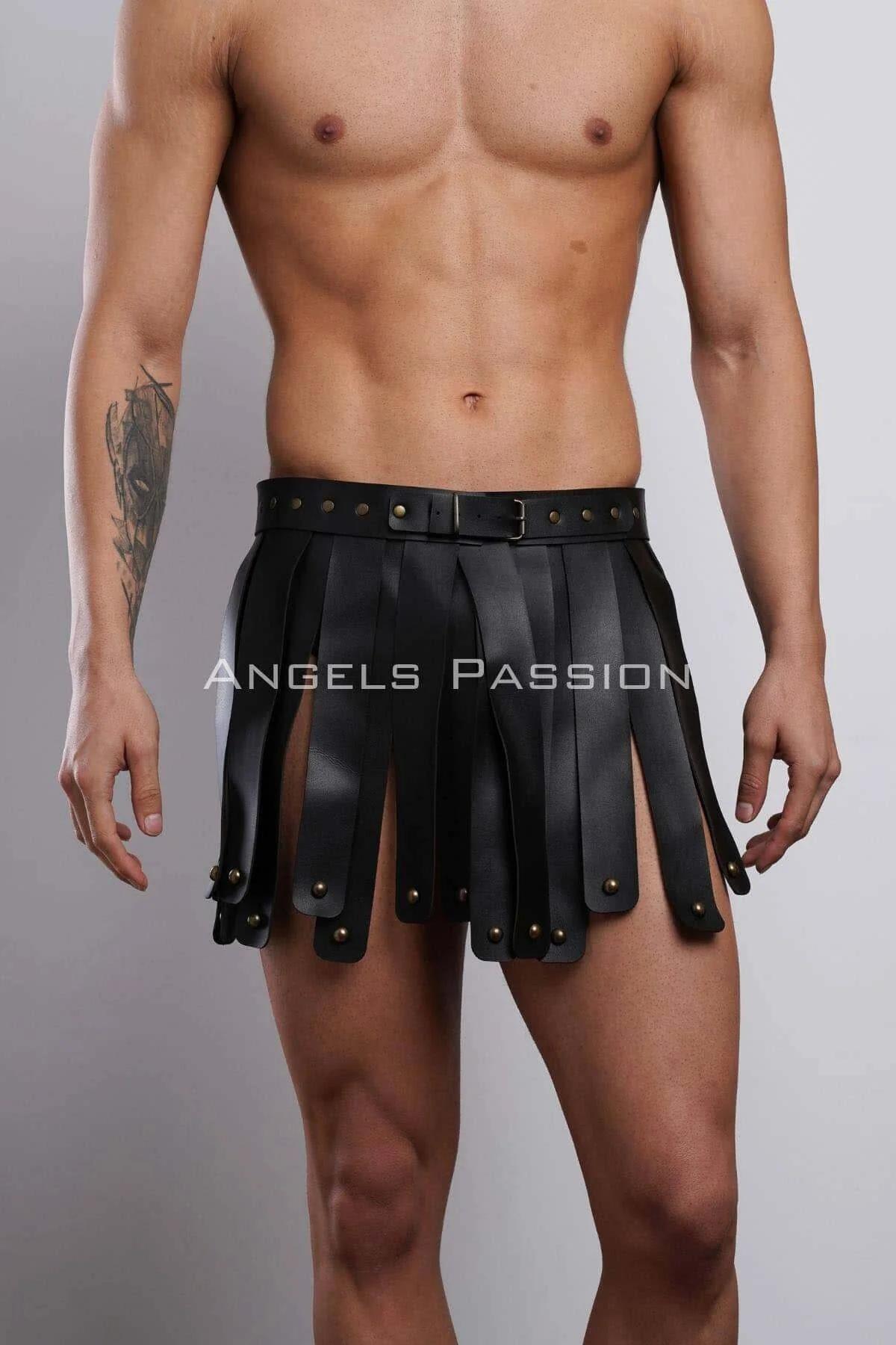 Men's Leather Skirt, Adjustable Gladiator Kilt Style