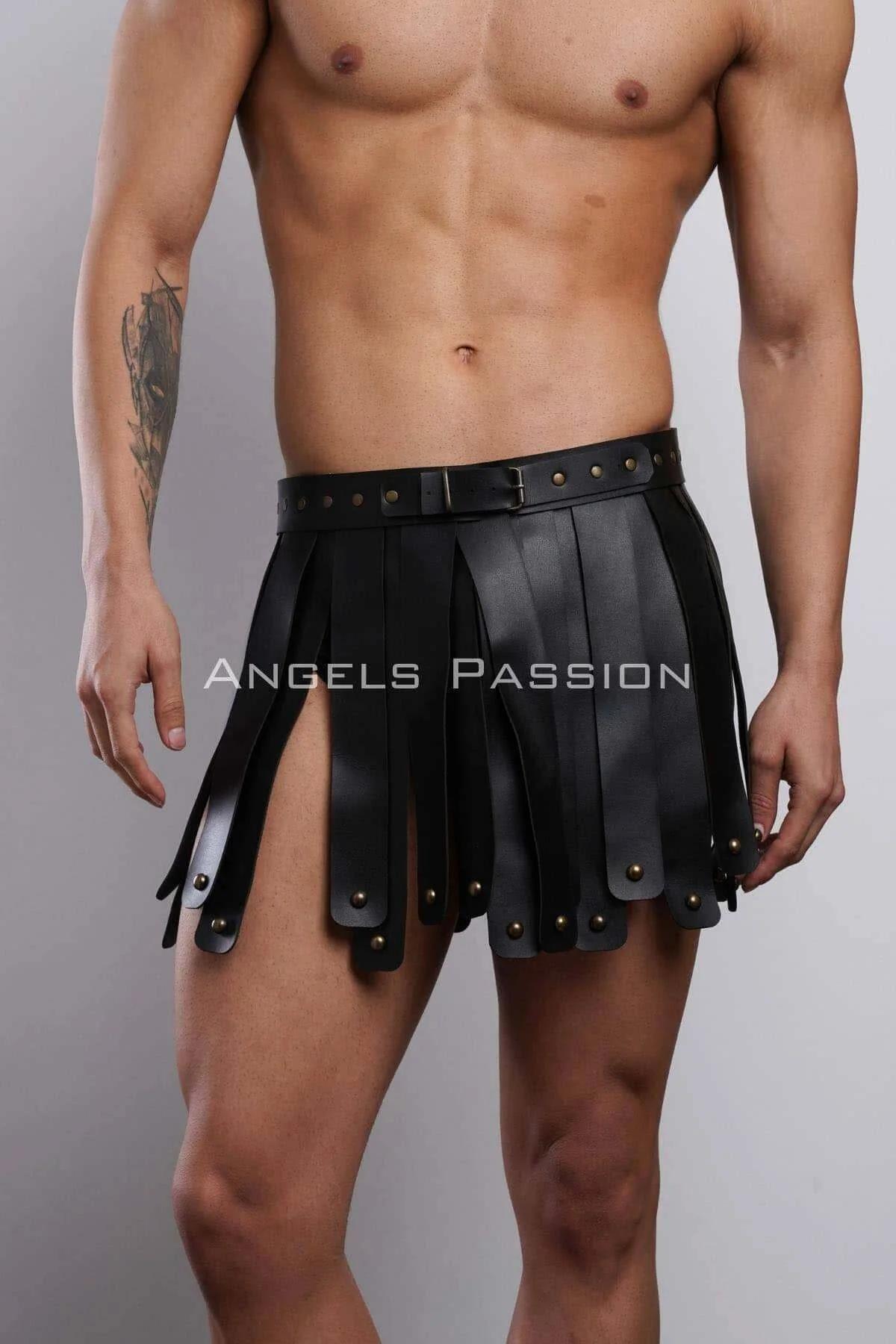 Men's Leather Skirt, Adjustable Gladiator Kilt Style