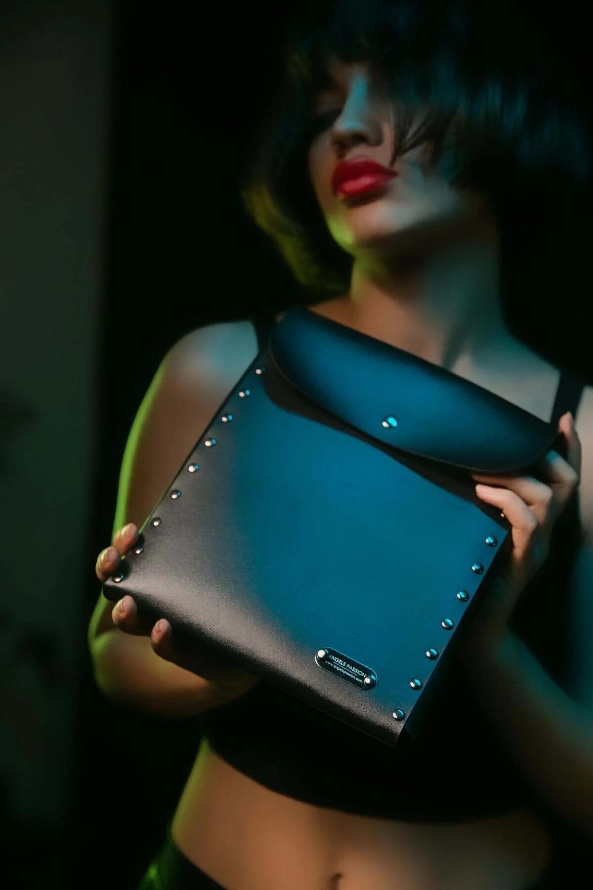 Premium Studded Leather Clutch Bag - Large Personalized