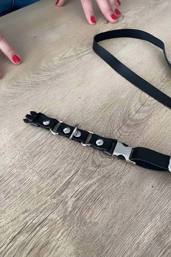 Black Studded Faux Leather Choker with Leash