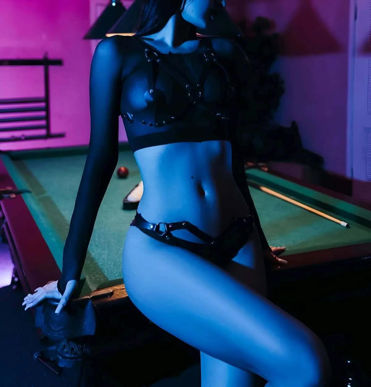 Black O-Ring Chest Harness with Strappy Thong