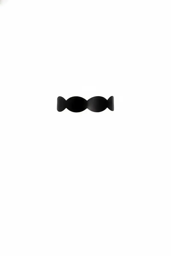 black matte faux leather waist belt with continuous scalloped wave edge, front view