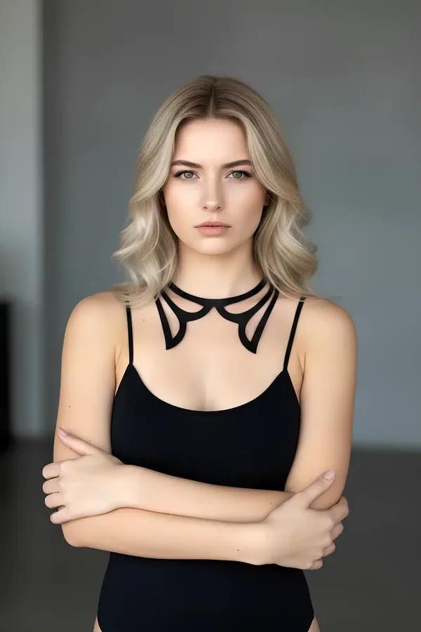 Siyah vegan deri lazer kesim choker kolye, üç kemerli geometrik yaka kadın boynunda