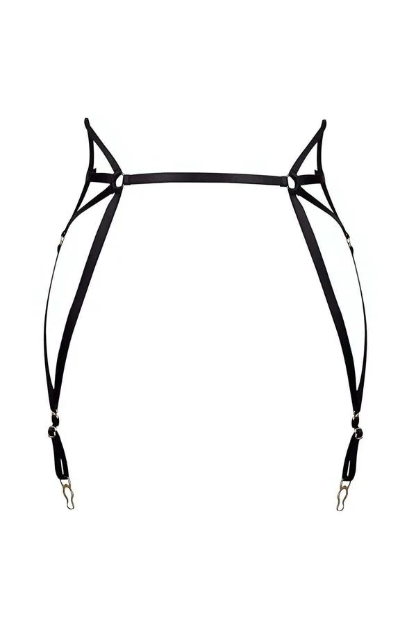 black elastic rubber garter harness geometric cross strap and gold-plated metal clips