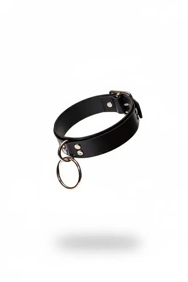 siyah vegan deri choker geniş bant büyük O-ring metal toka detaylı boyunluk