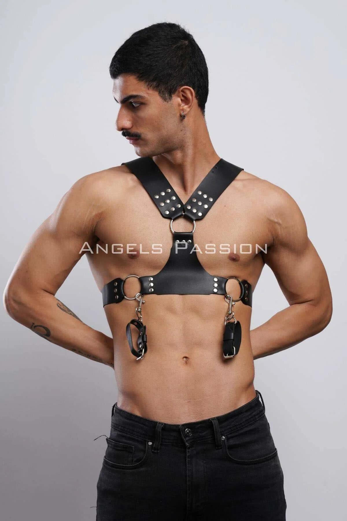 Studded Chest Harness with Detachable Cuffs