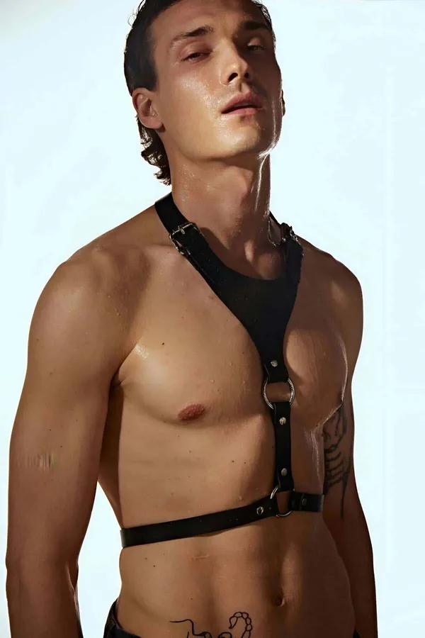 Faux Leather O-Ring Chest Harness with Adjustable Straps