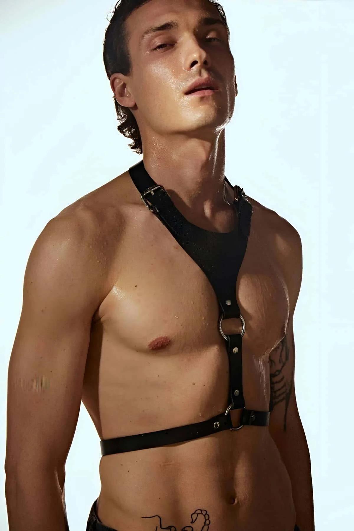Faux Leather O-Ring Chest Harness with Adjustable Straps