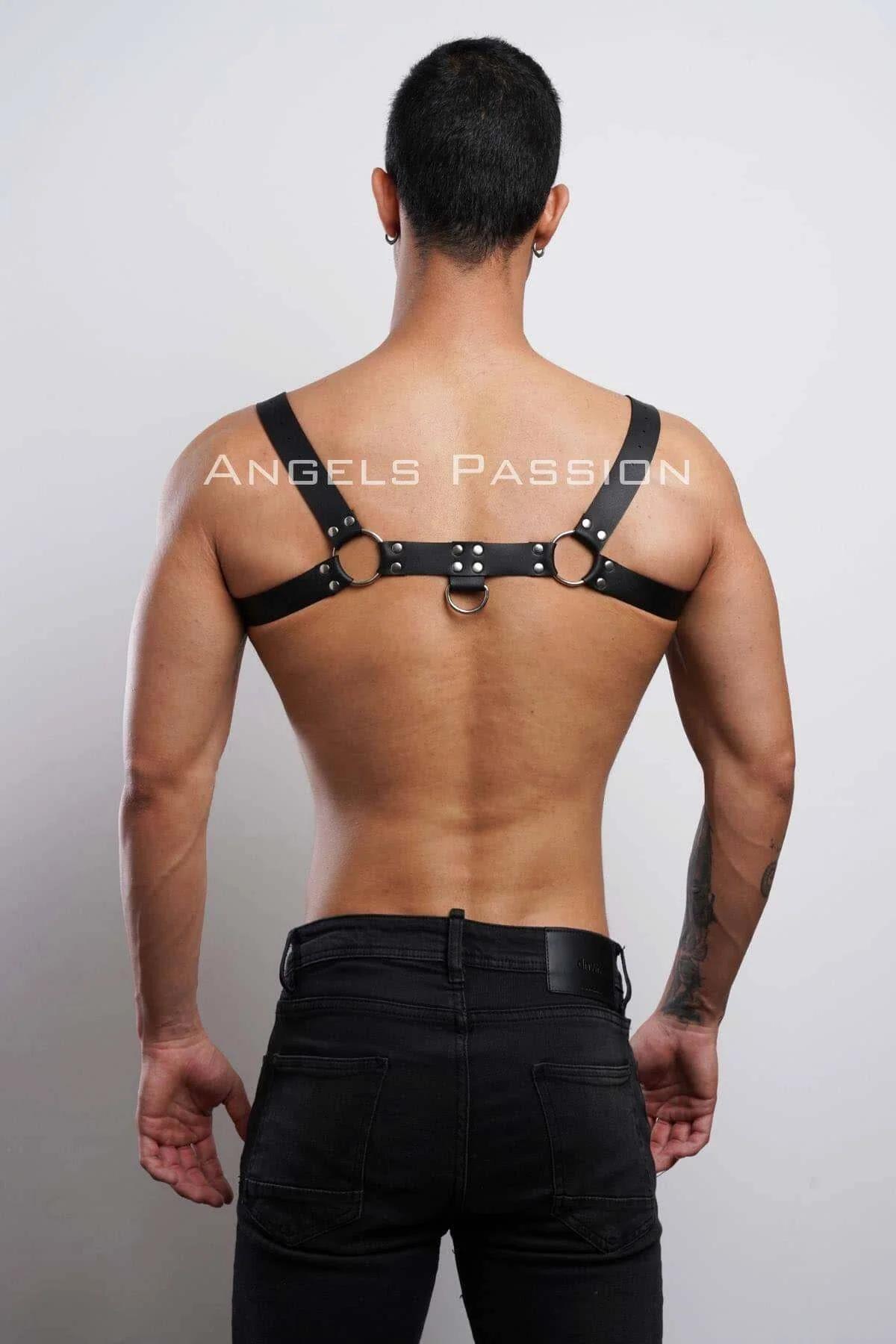Black Faux Leather Chest Harness with Double O-Ring