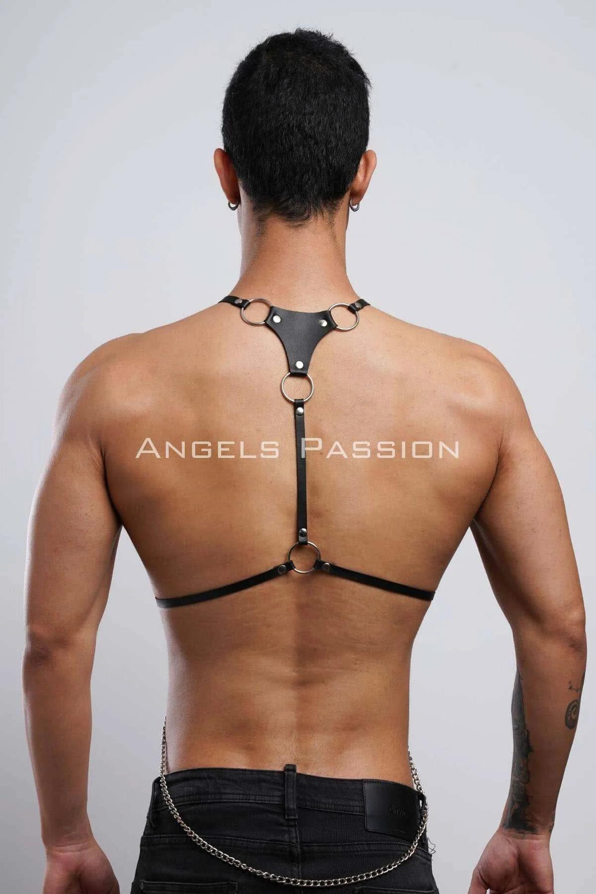 Men's Leather Harness Chest Body Straps with Chains