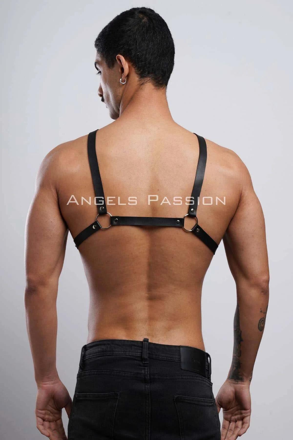 Black Faux Leather Y-Front Chest Harness with Dual O-Rings