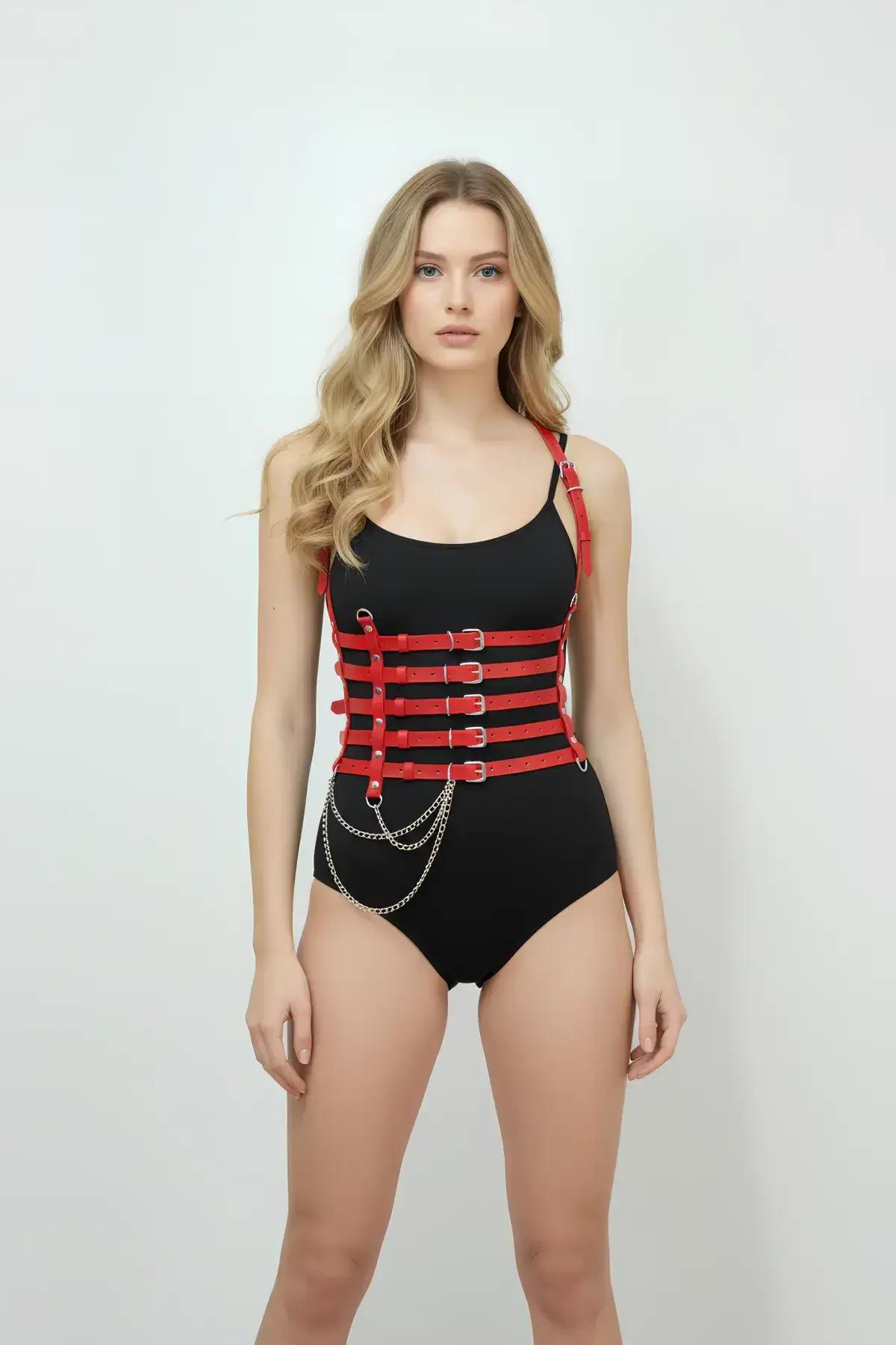 Multi-Buckle Waist Harness Belt with Detachable Chain