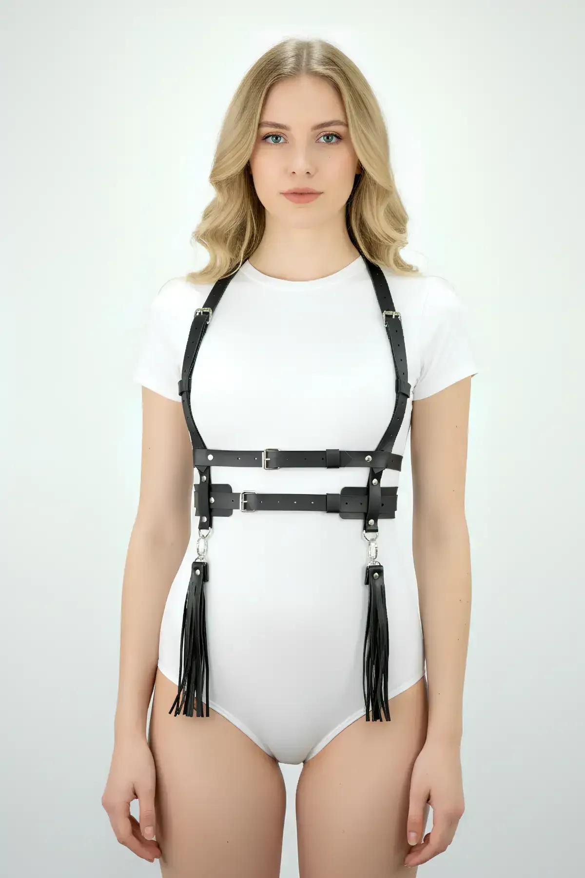 Adjustable Faux Leather Body Harness with Tassels