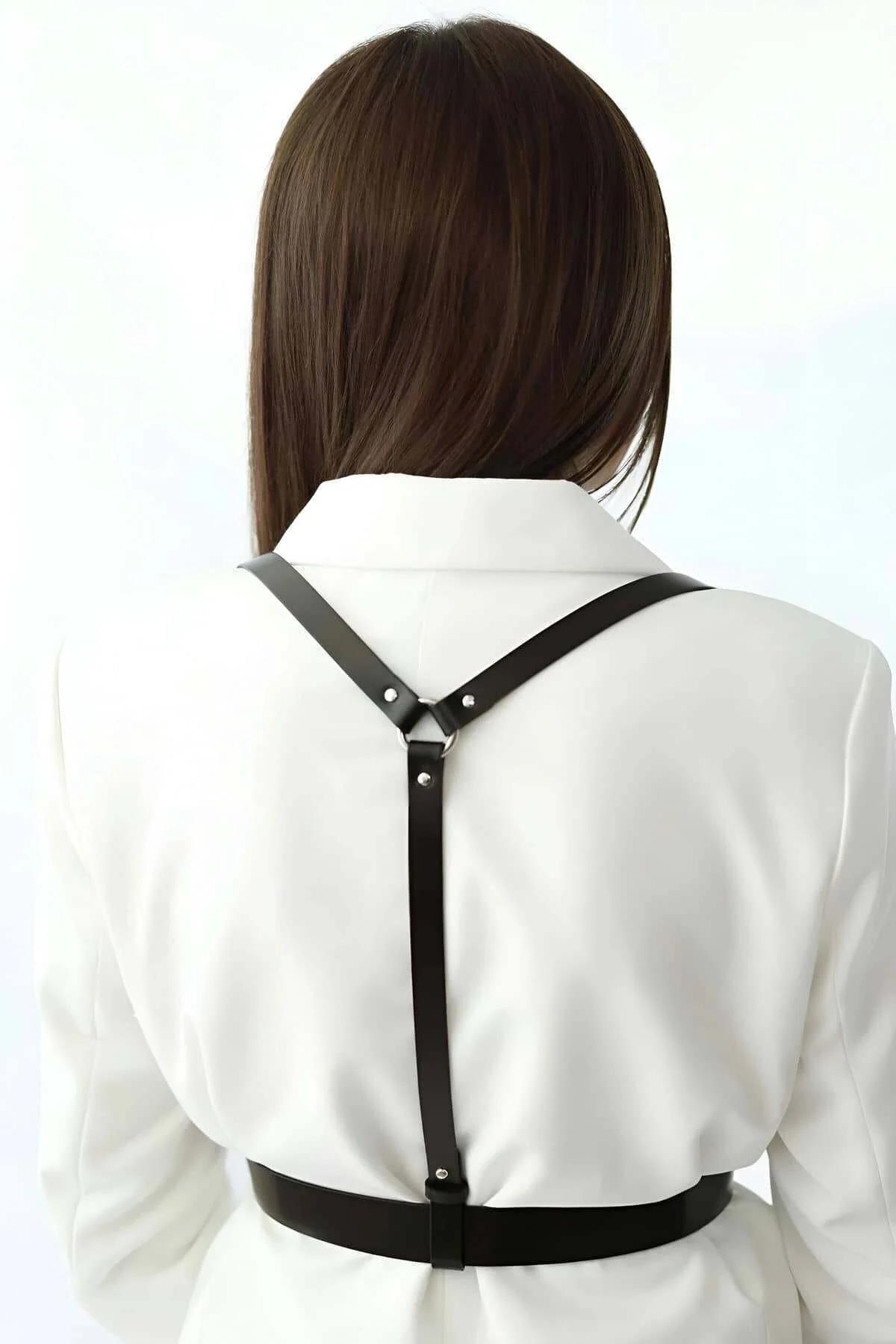 Double Buckle Studded Faux Leather Chest Harness