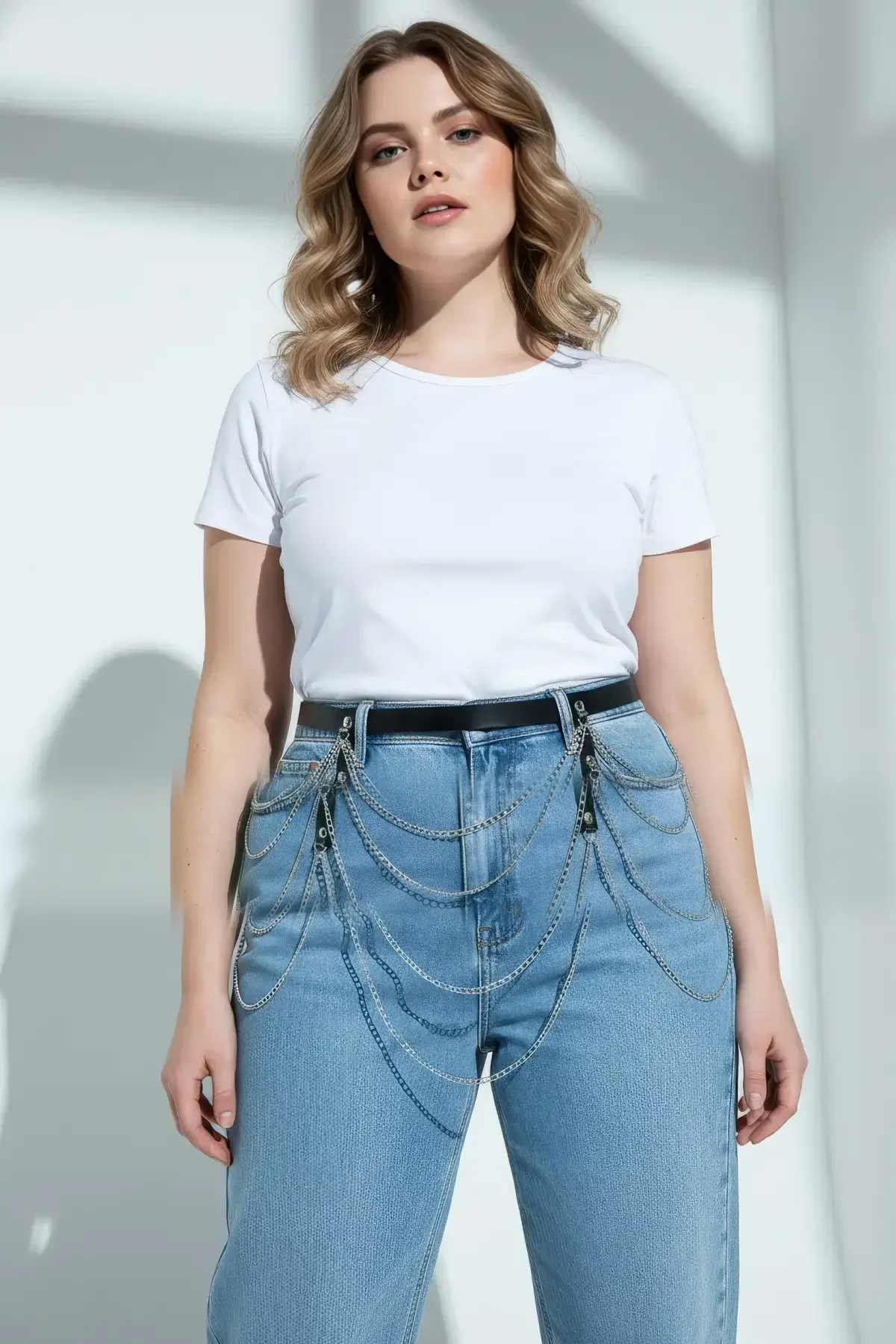 Multi-Chain Draped Waist Belt with Silver Hardware