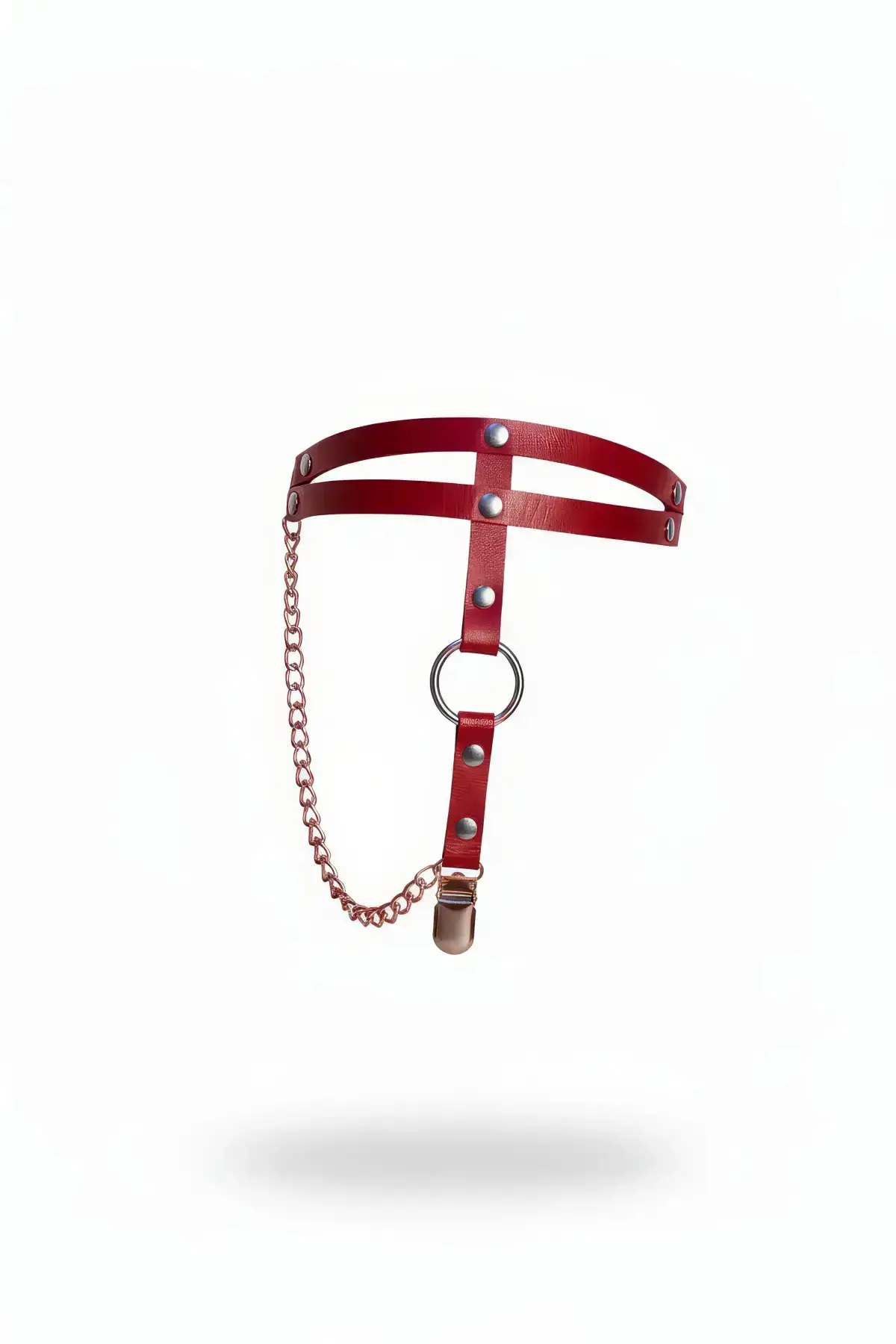 Red Garter Harness, Leather Material, Chain Detail - SH940